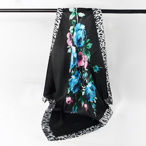 27" Head Scarf Like Satin Silk for Women,Hair Scarves Bandana,Headband Silk Feeling for Hair Wrap - color: Flower Leopard Print