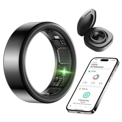 KIRAMA Smart Health Ring for Women Men Fitness Tracker with Heart Rate, Support Sleep Monitoring and Exercise Recording, IP68 Waterproof for iOS and Android, No APP Fee，Ultra-Thin Design (Black, 9) - color: Black, size: 9
