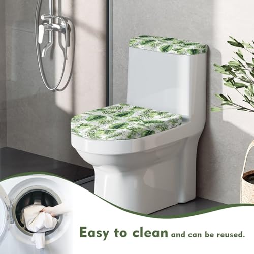 Green Leaves Toilet Lid Covers with Tank Covers Toilet Seat Cover Dustproof Stays in Place Home Decor Fits Most Toilet Lids - color: Green Leaves