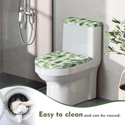 Green Leaves Toilet Lid Covers with Tank Covers Toilet Seat Cover Dustproof Stays in Place Home Decor Fits Most Toilet Lids - color: Green Leaves