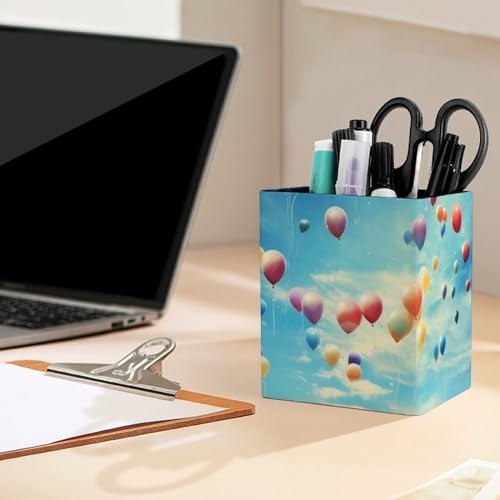 Pen Holder Leather Pencil Holder for Desk Fireworks Sky Desktop Stationery Pen Cup Desk Accessories Holder Makeup Brush Storage Organizer for Work Home Art Supply 3.9" X 3.1" - color: Fireworks Sky
