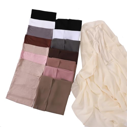 Instant Chiffon Hijab Set 3-in-1 Hijabs Scarf with Built-in Magnets and Undercap Head Wraps with Modal Cap - color: Black