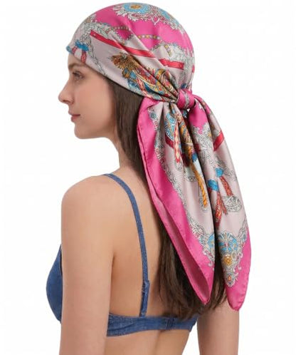 YOUR SMILE Silk Like Scarf Women's Fashion Pattern Large Square Satin Headscarf Headdress - color: 103