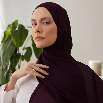 Modest Small Luxury Chiffon Hijab | Premium Lightweight, Flowy and Textured Chiffon Wrap Head Scarf for Women - color: Winter Bloom