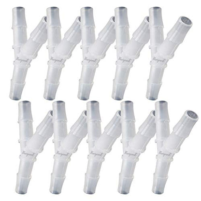 3/8" Polypropylene Y-Shaped 3-Way Barbed Hose Fitting, 10 Pcs | Y-shaped design splits one inlet into two angled outlets for air hoses and water pipes; supports routing and repair projects - style: 10pcs, 3/8" O.D.