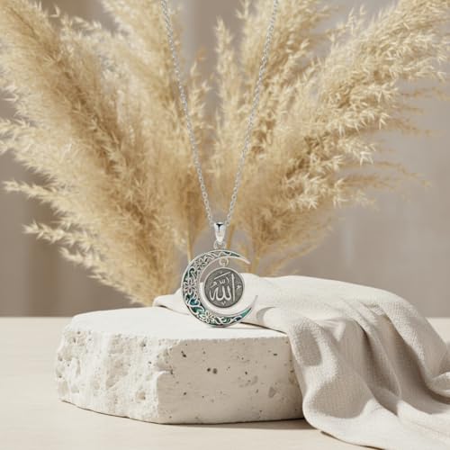 PROESS 925 Sterling Silver Hamsa/Allah Necklace Evil Eye Amulet Jewelry Gifts for Men Women - style: Crescent Allah