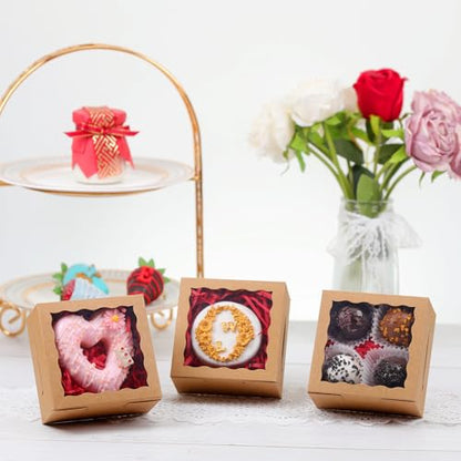 80 Pack 4x4x2 Bakery Treat boxes Cookies Boxes Mini Baking Boxes for Cake,Pie, Cinnamon Roll Treat,Chocolate Truffle Box Party Wedding Favor - color: Brown