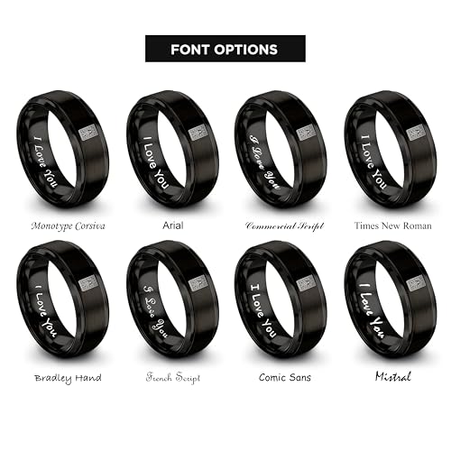 Gift for Muslim Devotee - Prayer Rug Pattern Ring - Black Yellow Rose Gold - Band - Anniversary Wedding - Personalized Custom Engraving - Flat Dome Bevel - 8mm - Men Women - Tungsten Carbide - color: 04 - Black Tungsten
