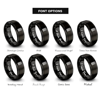 Gift for Muslim Devotee - Prayer Rug Pattern Ring - Black Yellow Rose Gold - Band - Anniversary Wedding - Personalized Custom Engraving - Flat Dome Bevel - 8mm - Men Women - Tungsten Carbide - color: 04 - Black Tungsten