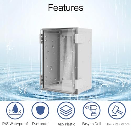 Junction Box IP65 Waterproof Dustproof ABS Plastic Enclosure, Outdoor and Indoor Project Box Hinged Clear Cover with Mounting Plate Wall Brackets, Outer Dimension 11.8"x 7.9" x 6.3", Grey - size: 11.8"x 7.9" x 6.3" (1pc)