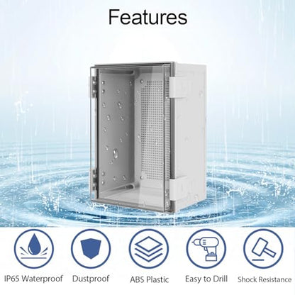 Junction Box IP65 Waterproof Dustproof ABS Plastic Enclosure, Outdoor and Indoor Project Box Hinged Clear Cover with Mounting Plate Wall Brackets, Outer Dimension 11.8"x 7.9" x 6.3", Grey - size: 11.8"x 7.9" x 6.3" (1pc)