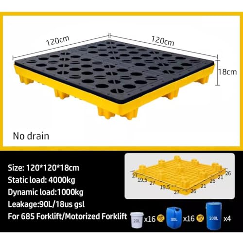 Modular Leak Platform/Grid Pads.Modular Spill Containment Tray - Heavy-Duty Oil Drum Holding Platform, Leak-Proof Spill Pallets for Safe Storage and Environmental Protection，（Yellow，120 * 120* - size: 120*120*18cm