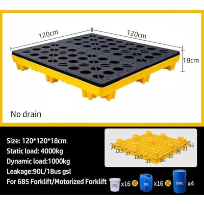 Modular Leak Platform/Grid Pads.Modular Spill Containment Tray - Heavy-Duty Oil Drum Holding Platform, Leak-Proof Spill Pallets for Safe Storage and Environmental Protection，（Yellow，120 * 120* - size: 120*120*18cm