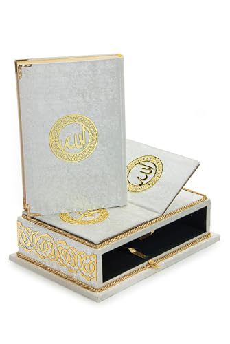 The Holy Quran Velvet Box Sets | Special Quran Holder Stand | Luxury Islamic Gift | Spiritual Grace| Quran Dimension;6.6*9.4inch/17*24cm I Perfect Ramadan, Eid, Umrah Gift for Muslim Women Men (White) - color: White