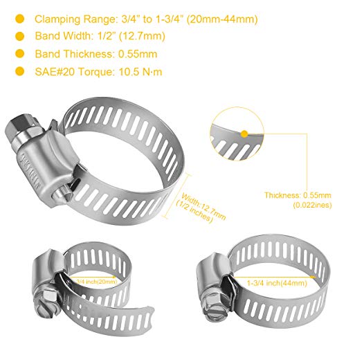 Winlong Stainless Steel Hose Clamps - 15 PK Worm Gear Drive Hose Clamps SAE Size 20 Clamping Range 3/4'' to 1-3/4 Inch (20mm-44mm) for Automotive Plumbing, 3/4'', 1'', 1 1/4'', 1 1/2'' - size: SAE#20 (3/4" ~ 1-3/4") 15PK