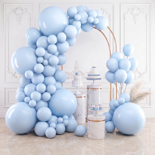 RUBFAC 154pcs Pastel Blue Balloons Different Sizes 18 12 10 5 Inch Light Blue Balloon Garland Arch Kit for Easter Birthday Baby Shower Gender Reveal Wedding Party Decoration - color: Pastel Blue