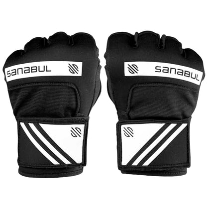 Sanabul Gel Boxing Hand Wraps for Men & Women Muay Thai MMA Kickboxing Quick Wraps Boxing Inner Gloves Wrist Knuckle Protection - color: Black/White, size: Large-X-Large