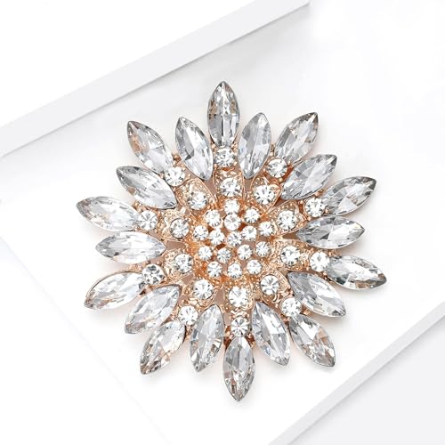 Ezing 4 Pieces Lot Large Big Silver Gold Plated Assorted Crystal Rhinestones Brooch Pins Set - color: D