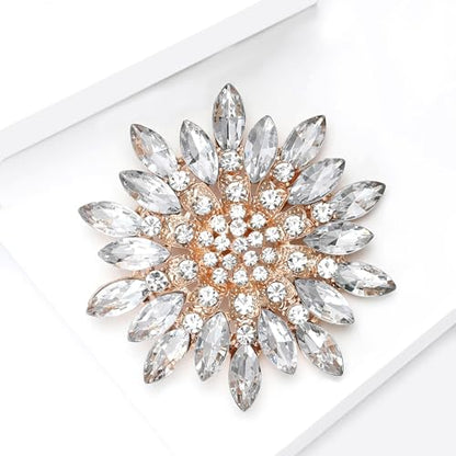 Ezing 4 Pieces Lot Large Big Silver Gold Plated Assorted Crystal Rhinestones Brooch Pins Set - color: D
