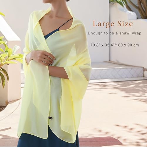 RIIQIICHY Women Shawls and Wraps for Evening Dresses Like Chiffon Silk Scarf Formal Silky Pashmina Shawls for Weddings - color: Light Yellow
