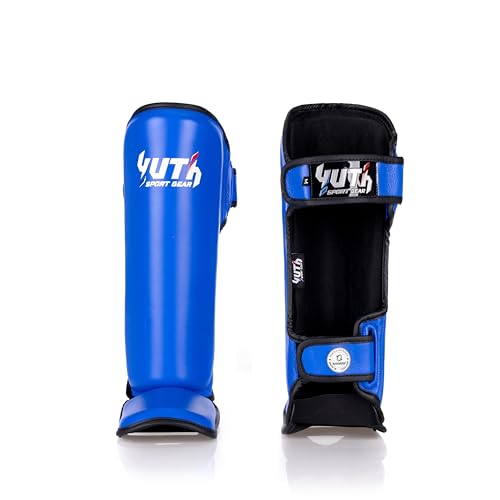 Signature Shin Guards | Premium Muay Thai Shin Guards | Lightweight & Durable Shinguards Muay Thai | Padded, Adjustable Muay Thai Leg Guards for Kickboxing, MMA Sparring, Training - color: Blue, size: Large