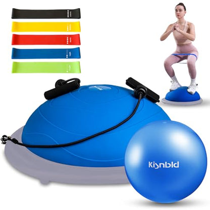 kisnbld Half Balance Ball Trainer, Inflatable 19/23 Inch Half Exercise Ball with Resistance Bands and Pilates Ball, Non-Slip 660lbs Capacity Yoga Ball for Home Gym Full Body Workouts - color: Blue