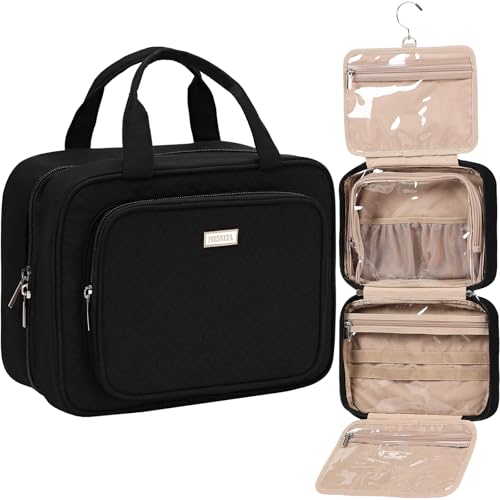 NISHEL Travel Toiletry Bag for Women Hanging Organizer Makeup Case Pockets - color: Black, size: Medium