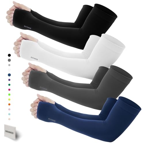 GOUNOD Gardening Sleeves to Cover Arms for Women with Thumb Holes-Sun Protection SPF Cooling Driving UV Blocking - color: 4 Pairs:black,white,dark Grey,dark Blue