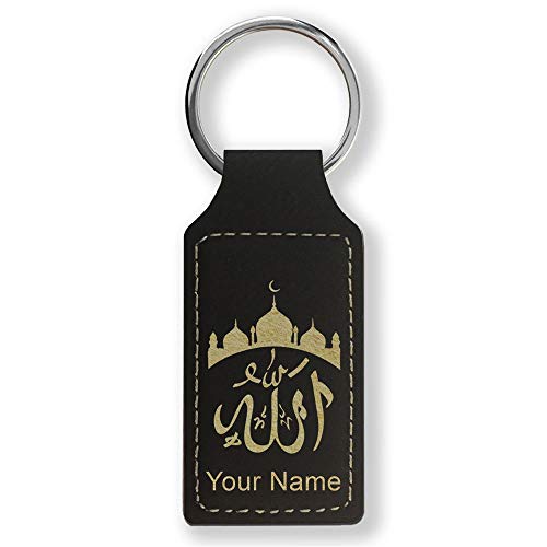 LaserGram Rectangle Keychain, Allah 2, Personalized Engraving Included (Black with Gold) - color: Black With Gold