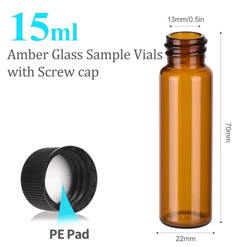 BIGLEE 100PCS 15ML Amber Small Glass Vials with Screw Caps - color: Amber, size: 15ML-100PCS