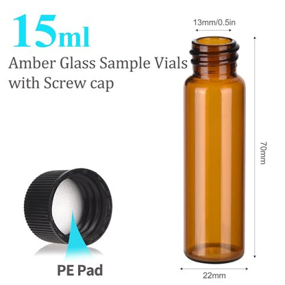 BIGLEE 100PCS 15ML Amber Small Glass Vials with Screw Caps - color: Amber, size: 15ML-100PCS