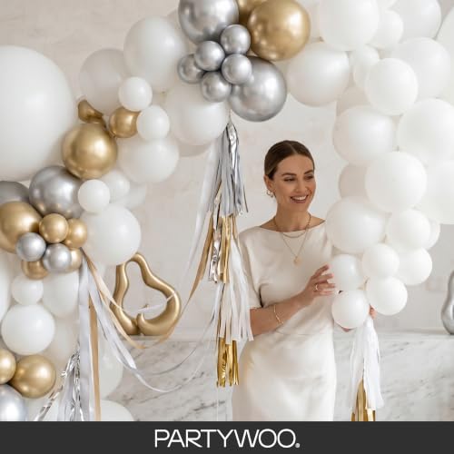 PartyWoo White Balloons 128pcs Matte White Latex Balloons Different Sizes - color: White-y13