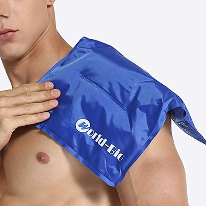 WORLD-BIO Large Flexible Hip Ice Pack 2 packs for Injuries, Hot & Cold Therapy Pad for Shoulder, Back, Knee, Leg, Thigh, Soothing Pain from Bruises & Sprains, Muscle Aches, Stiff Joint, 11" x 14" Blue - size: 2 Count 11" x 14"