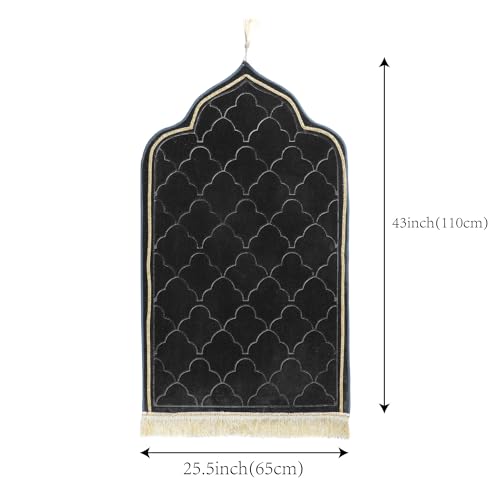 Muslim Prayer Mat, Soft Velvet Janamaz Sajada Carpet for Kids Men Women, Portable Prayer Rug with Tassel - Thick Islamic Prayer Mat Ramadan Eid Gift, Black - color: Black