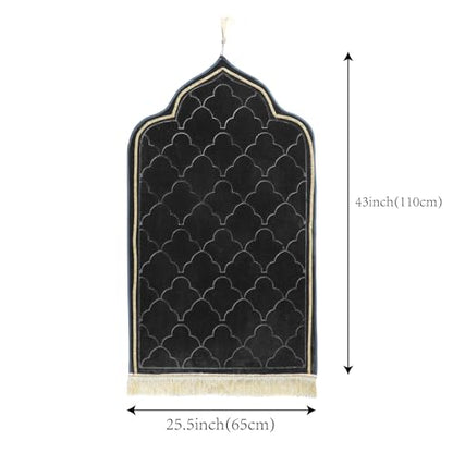 Muslim Prayer Mat, Soft Velvet Janamaz Sajada Carpet for Kids Men Women, Portable Prayer Rug with Tassel - Thick Islamic Prayer Mat Ramadan Eid Gift, Black - color: Black