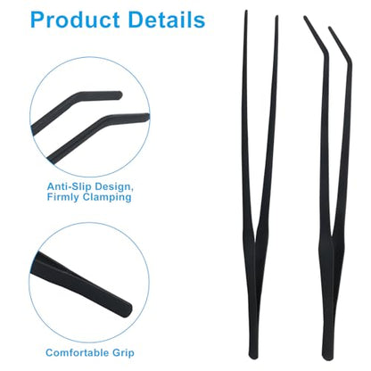 Zorfeter 2 PCS Extra Long Reptile Feeding Tongs, Stainless Steel Tweezers Rubber Tip, Long Terrarium Supplies for Bearded Dragon/Aquarium/Snake Tank(15 Inch)