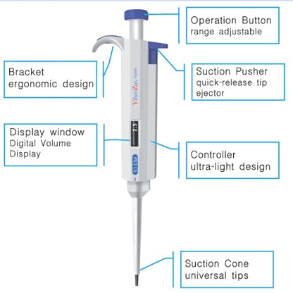0.1-2.5uL Single Channel Pipette Manaul Adjustable Variable Volume Laboratory High Accurate Lab Micropipette
