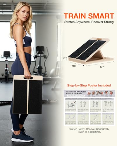 Portable Wooden Slant Board for Calf Stretching and Exercise, Adjustable Incline Wedge for Squats and Balance