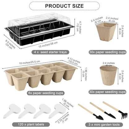 Aodaer 193 Pack Seed Starter Kit Including Seed Starter Tray Peat Pots for Seedlings with Plant Labels, Tool, Plastic Growing Trays Germination Tray Paper Seedling Cups for Indoor Outdoor Garden