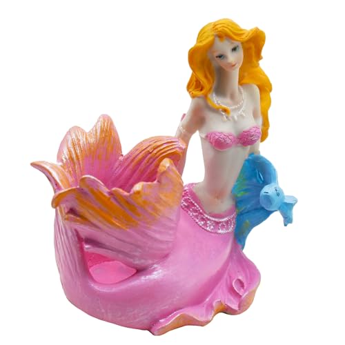 1PCs Pink Mermaid Pen Container Statues Cute Mermaids Figurines Decor Resin Mediterranean Princess Brush Pot for Aquarium Fish Tank Suppliers Home Office Desk School Shelf Ornaments