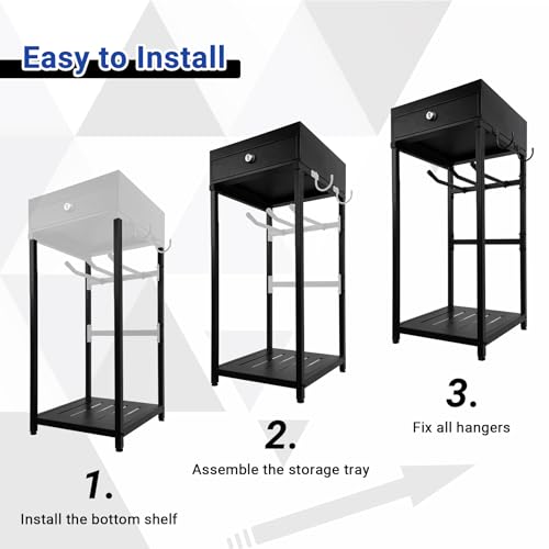 Neoaider Police Gear Rack, Police Hanger with Hooks | Tactical Duty Gear Rack Decor with Thin Blue Line Flag, Black Body Armor Stand for Police Gift - size: Police Gear Stand w/Combination Lock