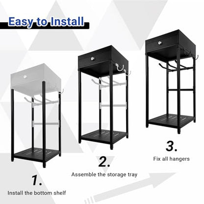 Neoaider Police Gear Rack, Police Hanger with Hooks | Tactical Duty Gear Rack Decor with Thin Blue Line Flag, Black Body Armor Stand for Police Gift - size: Police Gear Stand w/Combination Lock