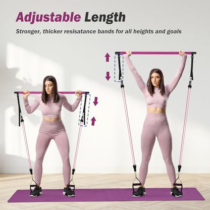 Upgraded Pilates Bar Kit with Resistance Bands Natural Latex for Women & Men, Heavy-Duty Stainless Steel Multifunctional Yoga Pilates Stick for Home Gym Exercise Fitness Equipment Full-Body Workouts - color: Purple Red