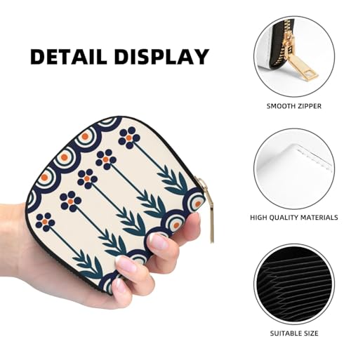Polish Blue RFID Blocking Semi Circle Card Holder PU Leather Zipper Wallet Pouch Keychain Bag for Women Men, Slim Small Credit Card Case Organizer with 12 Slots - color: Polish Blue