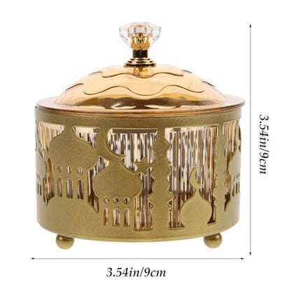 3.5x3.5 Gold Iron Serving Tray with Lid Ramadan Decorations Metal Platter Wedding Cake Plate Islamic Eid Dessert Candy Cake