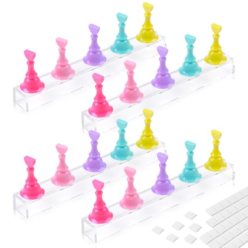 JUSTOTRY 4 Sets Nail Painting Stand With 96 PCS Reusable Adhesive Putty Acrylic Nail Holder For Press On Nails Display Tools Kit Accessories Home DIY Salon - color: 4 With 96pcs Clay