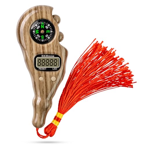Digital Finger Tasbih with Compass & Night Light - Islamic Prayer Beads Counter, Finger Counter for Dhikr, Meditation, Relaxation, and Healing - color: Brown Wood Lion