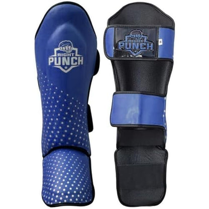 PU Leather Shin Guards for Kickboxing, MMA, Muay Thai Training, Protective Shin Pads - color: Blue\Silver, size: Medium