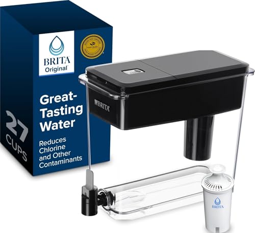 Brita X-Large 27 Cup Water Dispenser, Includes 1 Filter, Black | WQA and NSF/ANSI Certified, Reduces Chlorine, Copper, Mercury & Cadmium, Lasts 2 Months, Household Essential - color: Black