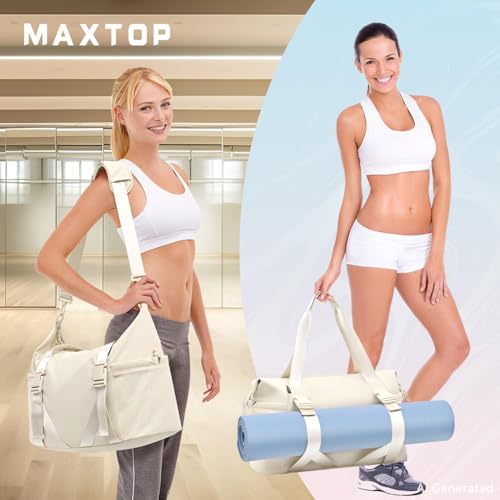 MAXTOP Women's Gym Yoga Duffle Bag with Shoe Pouch,Multi-Purpose Overnight Travel Bag for Gym,Work, Dance, Sports - color: Beige